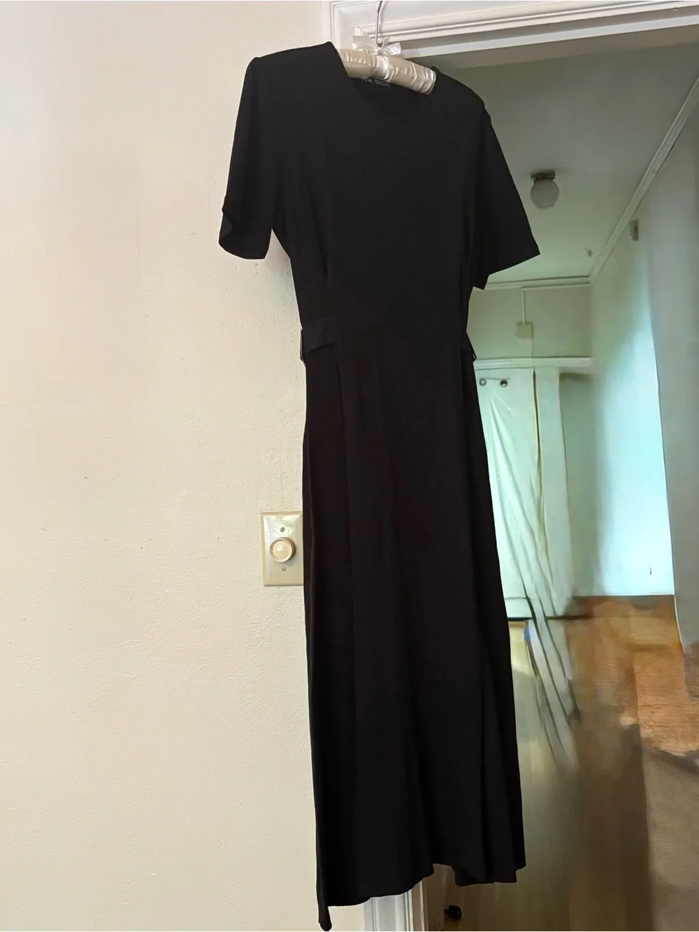 🆕 Zara Black Cotton Midi Dress with Side Buckles M - Picture 6 of 7